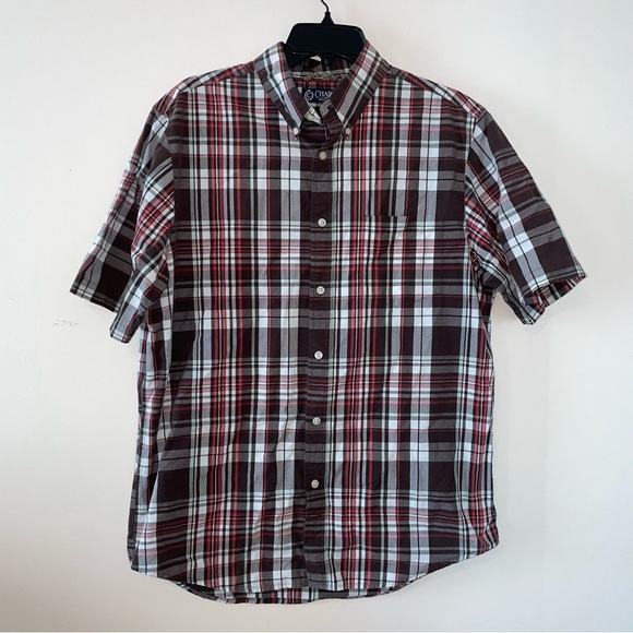 Chaps Short Sleeve Plaid Button Down Cotton Shirt Size Medium - Picture 1 of 6